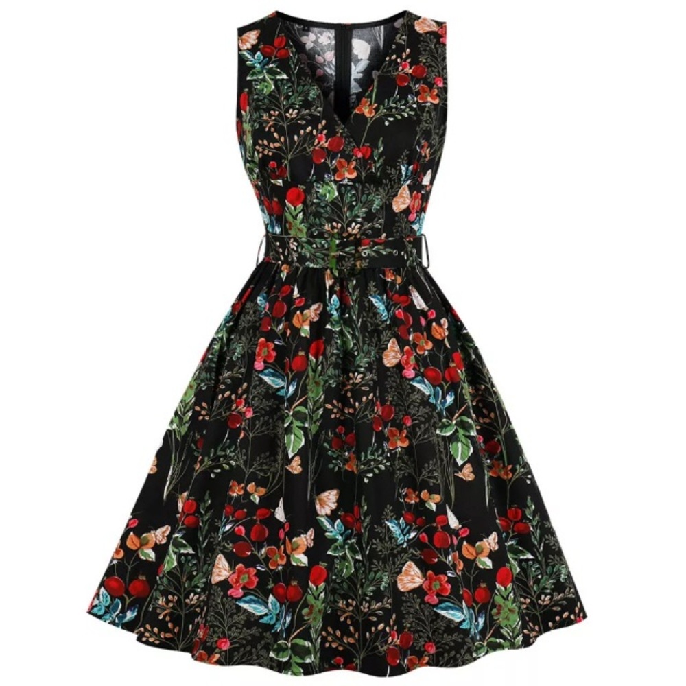 Sleeveless Floral Surplice Dress